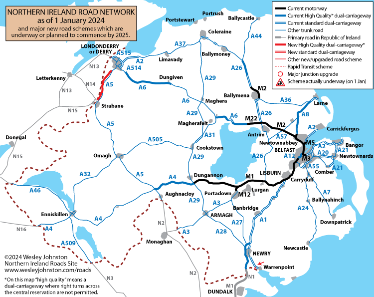 Northern Ireland Road Network as of
                          January 2024