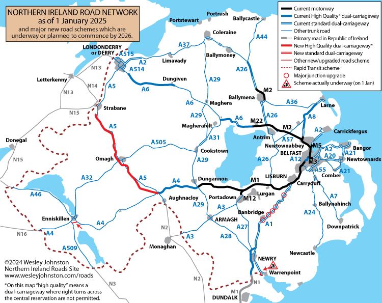 Northern Ireland Road Network as of
                          January 2025