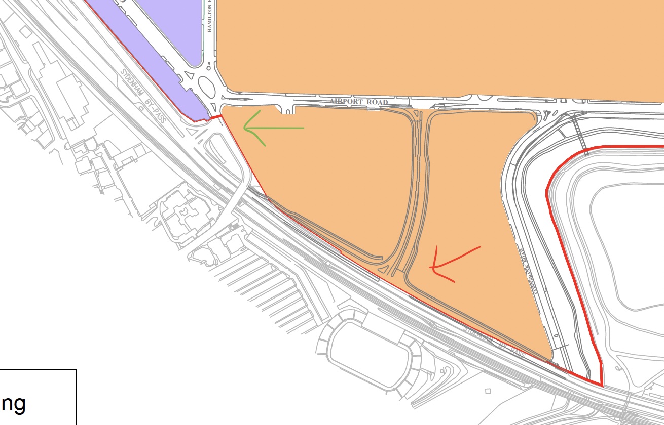 Map of Sydenham Bypass showing Dee Street
                          junction with a new junction just to the NE